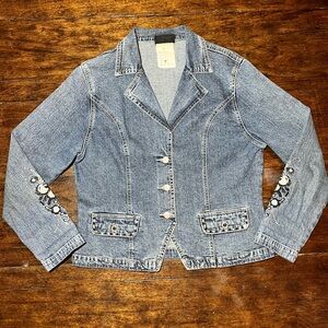 Ethyl Vintage Denim Embroidered Studded Rhinestone Western Floral Jacket M Y2K